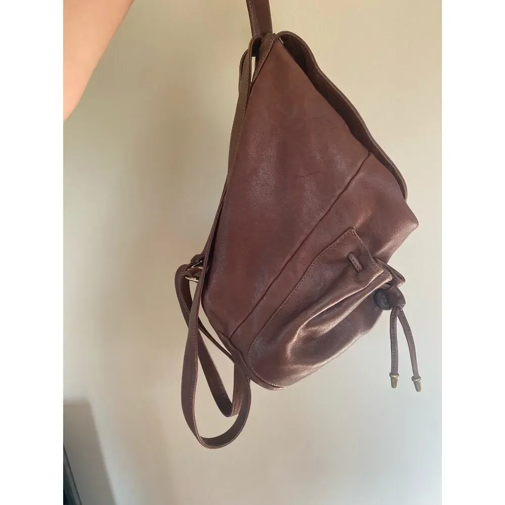Francesco Biasia brown leather backpack bucket style pockets unisex